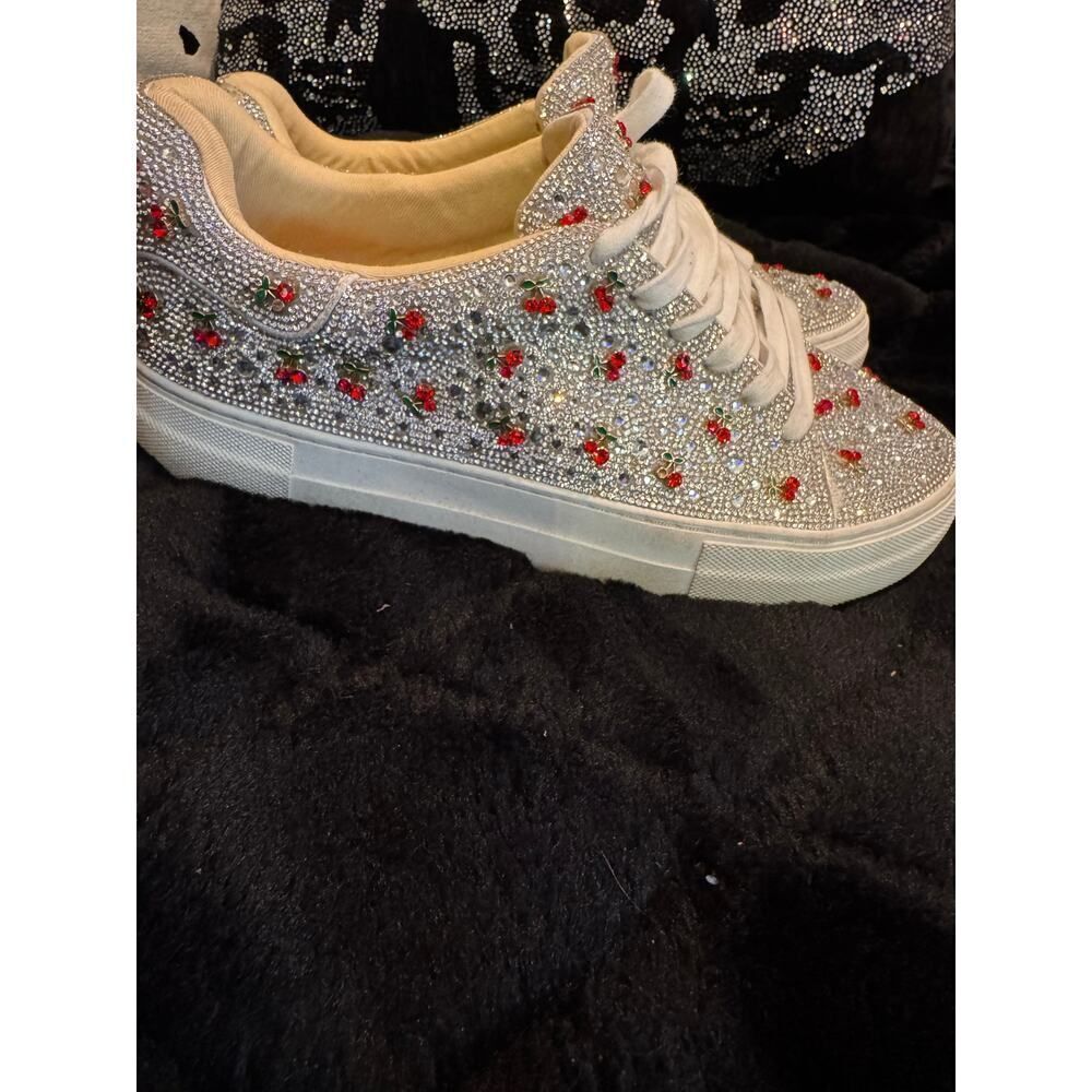 betsey Johnson rhinestone crystal cherry cherries fashion sneakers shoes flats - Picture 4 of 8